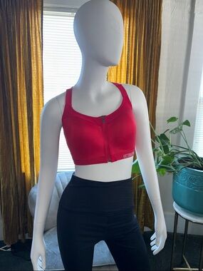 Red Front-Zip Maximum -Support Sports Bra
